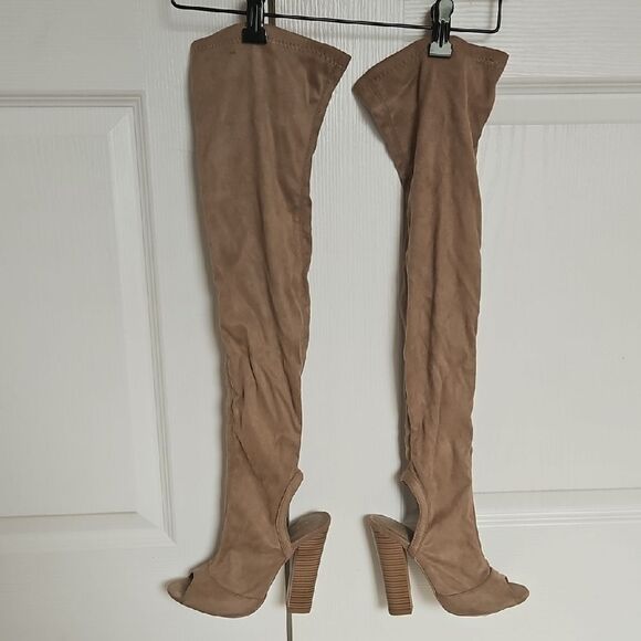 Shoe Republic LA Tan Over-the-Knee Boots with Stiletto Heel - Picture 3 of 16